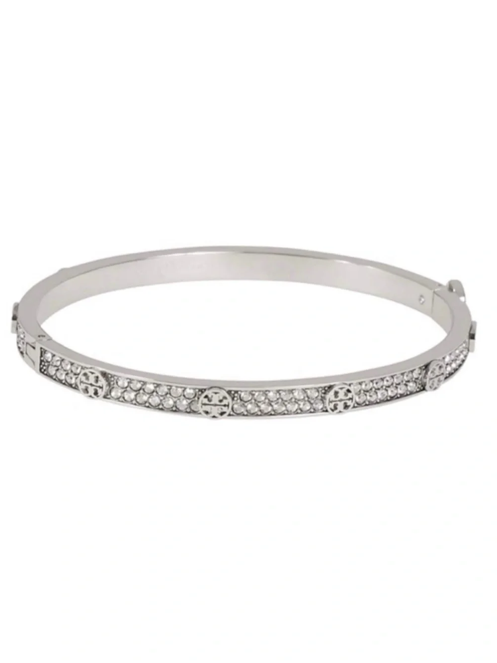 TORY BURCH • Silver Thin Icon Pave Crystal Hinge Bracelet